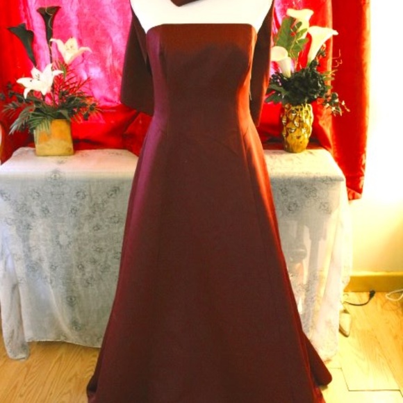 Michaelangelo Dresses & Skirts - NWT Wine Red Satin Bridesmaid Gown Shawl